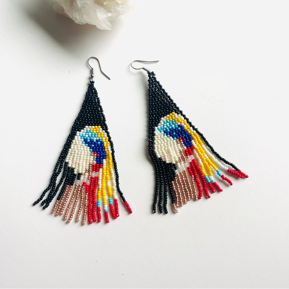 Free People Black Multicolor Beaded Fringe Earrings